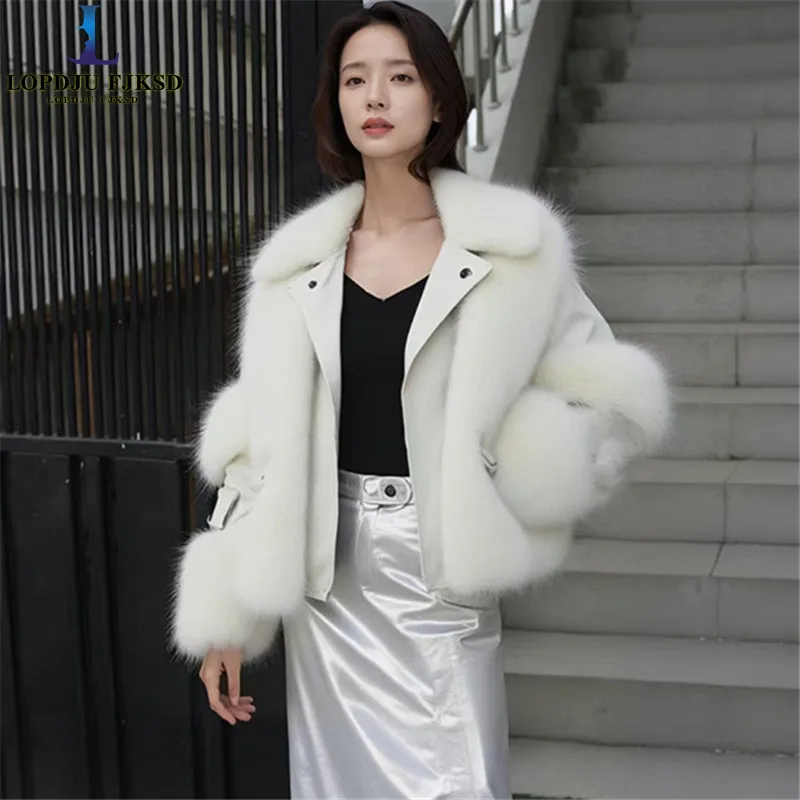 Faux Fox Fur Coats for Women,Faux Fur Collar Jackets,Spliced Overcoat,Female Clothes,Thicken Warm,New ,Winter,2026