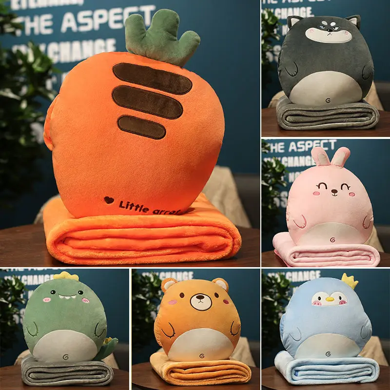 3 In1 Stuffed Hand Warmer Bag Cartoon Animal Pillow Blanket Cute Cushion Blanket Home Car Travel Pillow for Children Girl Gift