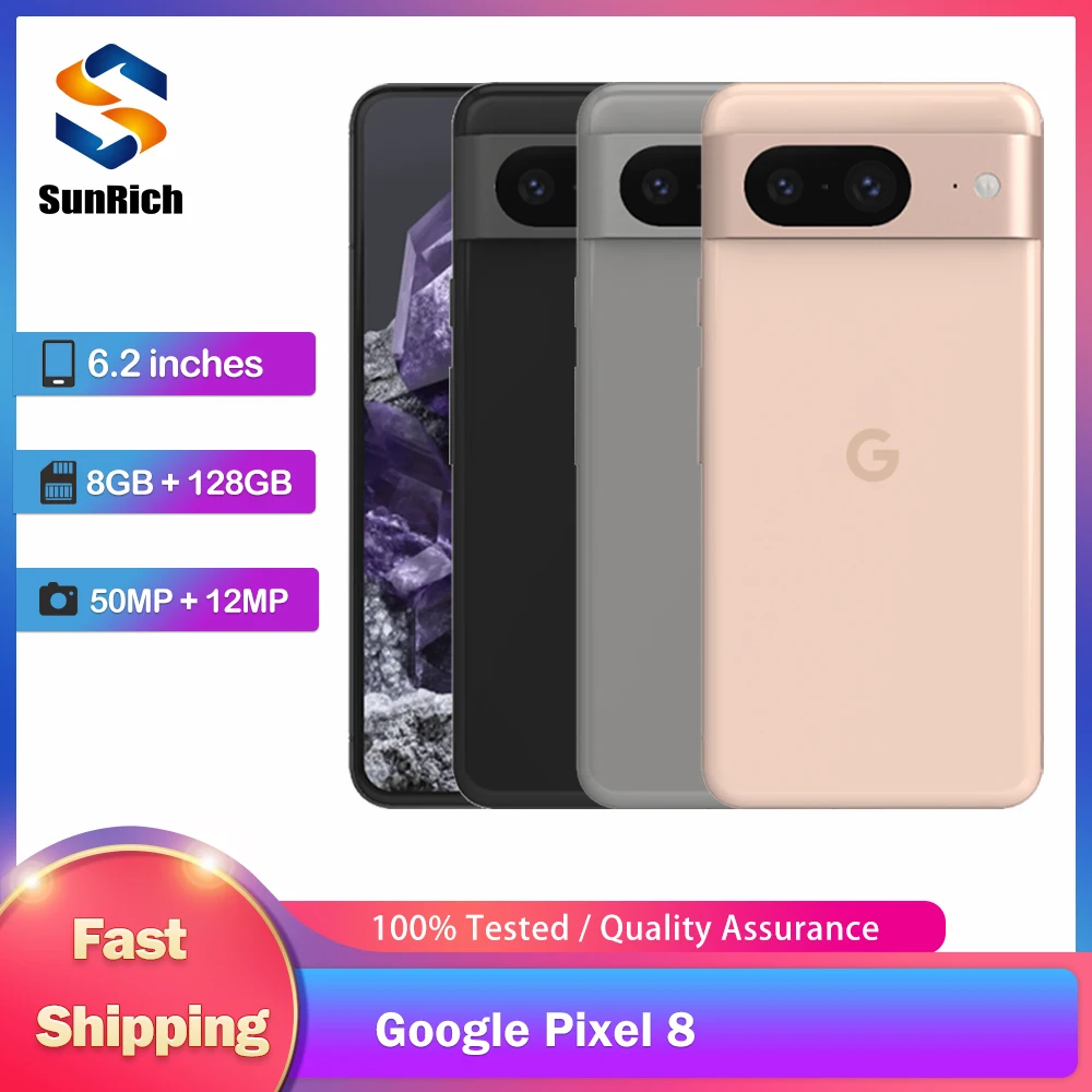 Google Pixel 8 5G Google Tensor G3 8GB RAM 128GB/256GB ROM 50MP & 12MP 6.2 "NFC eSim بصمة أصابع أصلية غير مقفلة بكسل 8