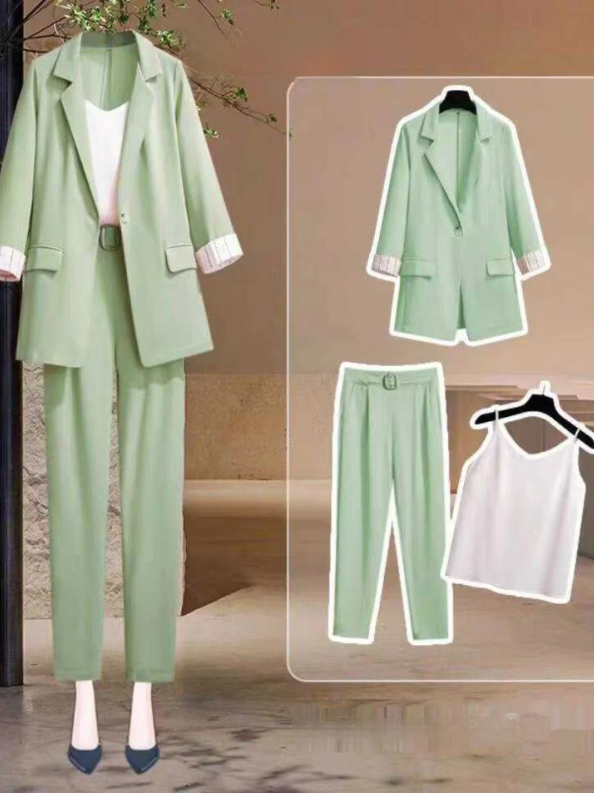 

plus Size Casual Thin Outerwear Women's Three-Piece Set Spring Autumn New Style Comfortable Korean Style High Waist Long Pants