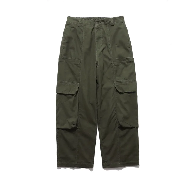 Japanese Retro Solid Multi Pocket Cargo Pants for Men Korean Fashion Oversized Men's Casual Baggy Wide Leg Pants Streetwear Men