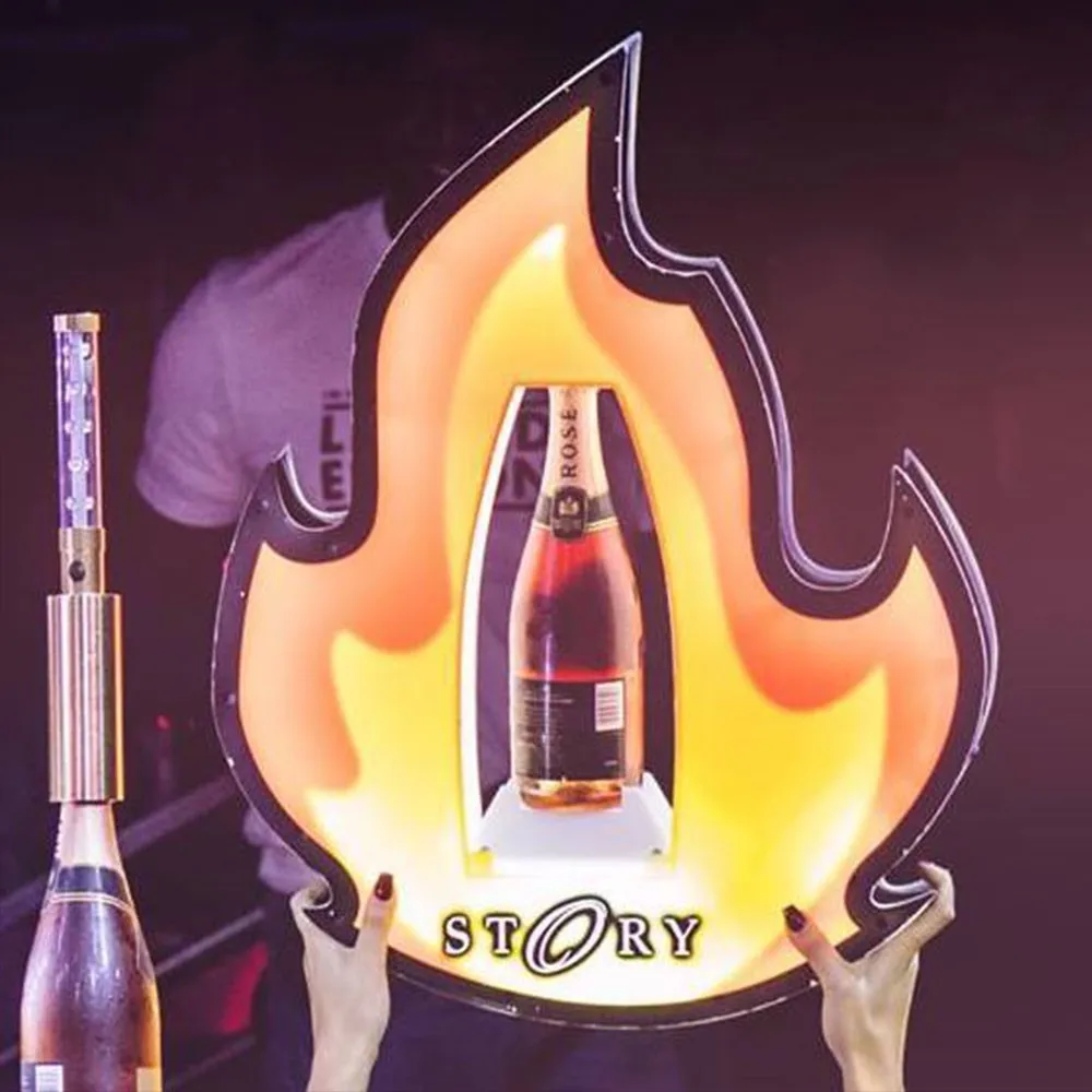 

Customized Logo LED Fire Champagne Glorifier Display VIP Flame Glowing Bar Wine Bottle Presenter For NightClub Party Lounge