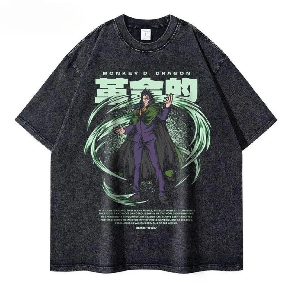 Męskie koszulki z krótkim rękawem One Piece Anime, postarzane, damskie koszulki oversize w stylu Harajuku, hip-hop, streetwear, odzież, topy