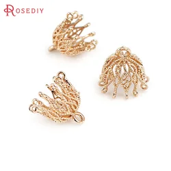 10PCS High Quality 18K Gold Color Brass Round and Oval Charms Beads Caps Connector Tassel Caps Jewelry Earrings Making Findings