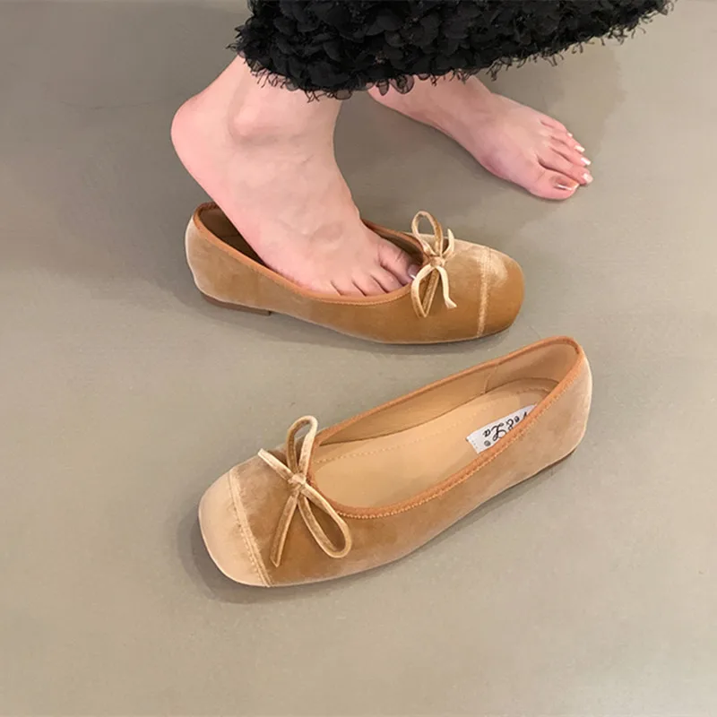 Bailamos Brand New Women Velvet Flats Fashion Shallow Slip On Ballet Shoes Soft Ladies Dress Ballerina Shoes Laofers Mujer