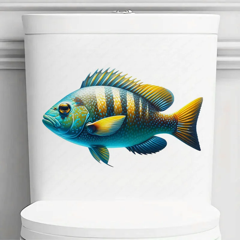 90670# Ocean Fish Toilet Sticker, Durable Material, Perfect for Home Wall Decor, Aesthetic Room Decoration