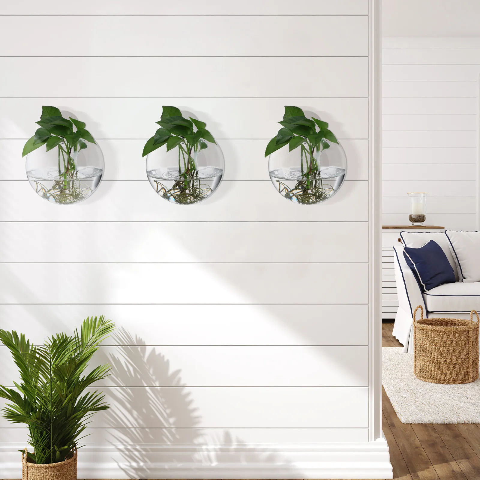 4Pcs Wall Mounted Glass Planters Transparent Round Globe Propagation Station for Hydroponic Plants Wall Decor Space Saving Home