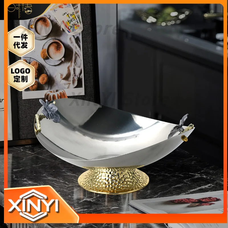 Luxury Stainless Steel Fruit Tray for Home Living Room Coffee Table Nuts Snacks Serving Platter High-End Hotel Decorative