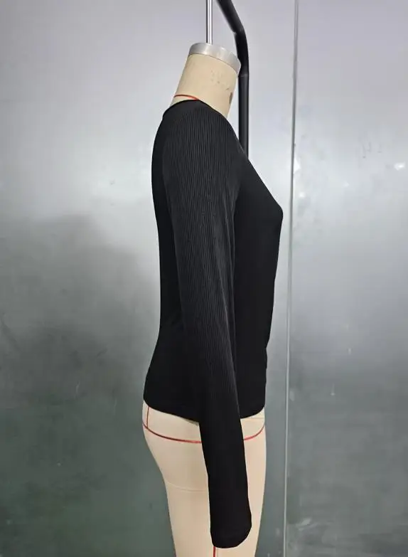 

New Tops Women Autumn & Winter Women's Short Slim Fit Base Top Temperament Commuting Female Fashion Long Sleeved V-Neck T-Shirt