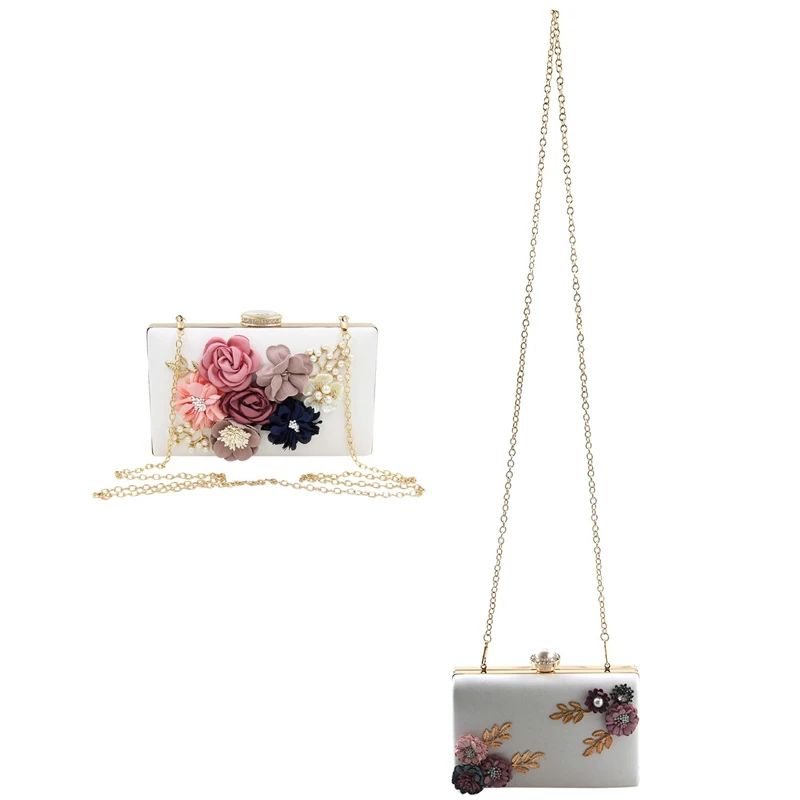 

Women Clutch Bag Floral Party Purse Wedding Evening Handbags White With Fashion Women Leather Evening Bag