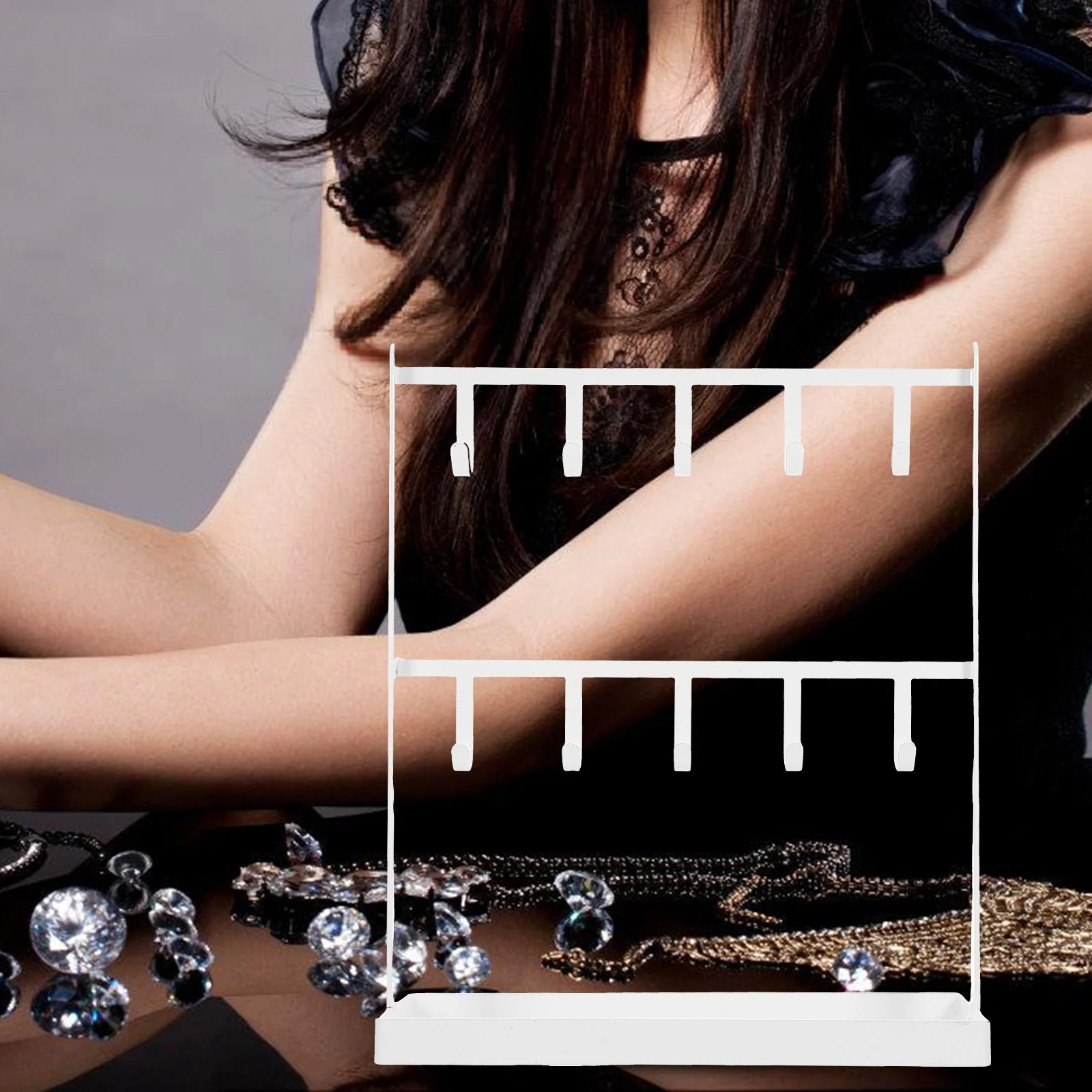 

Двухслойная вешалка для ювелирных изделий, комбинированная подвесная стойка для ожерелья, браслетов, колец, сережек, часов