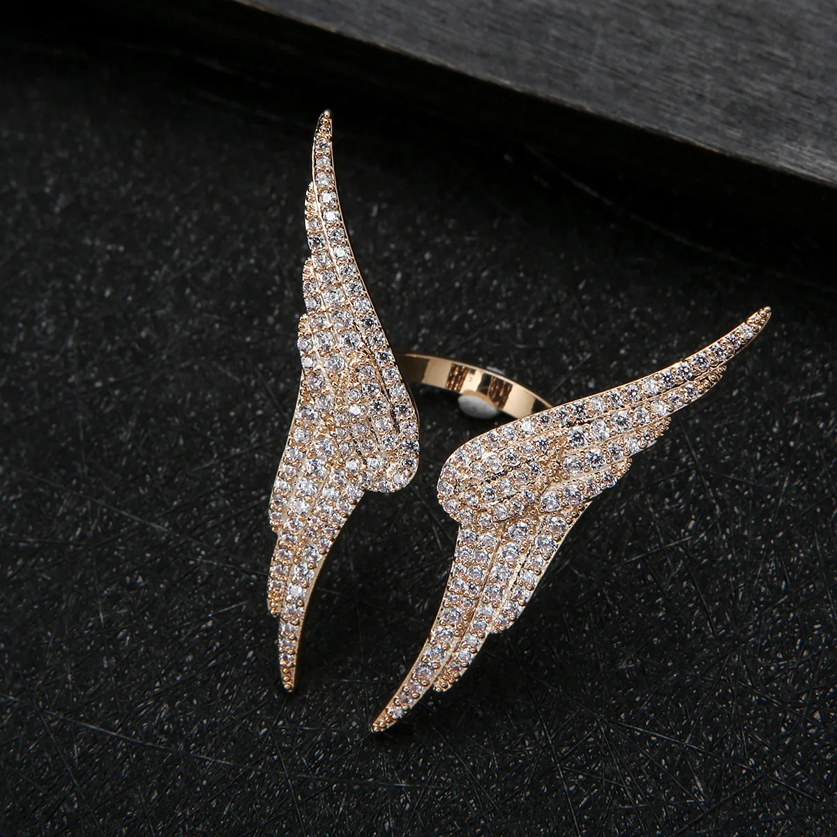 HIBRIDE جديد البوب الأوروبي أجنحة الملاك الزركون حلقة مفتوحة كل يوم النساء فستان مجوهرات الزخرفية مناسبة ل كرة الزفاف هدية R56 #2