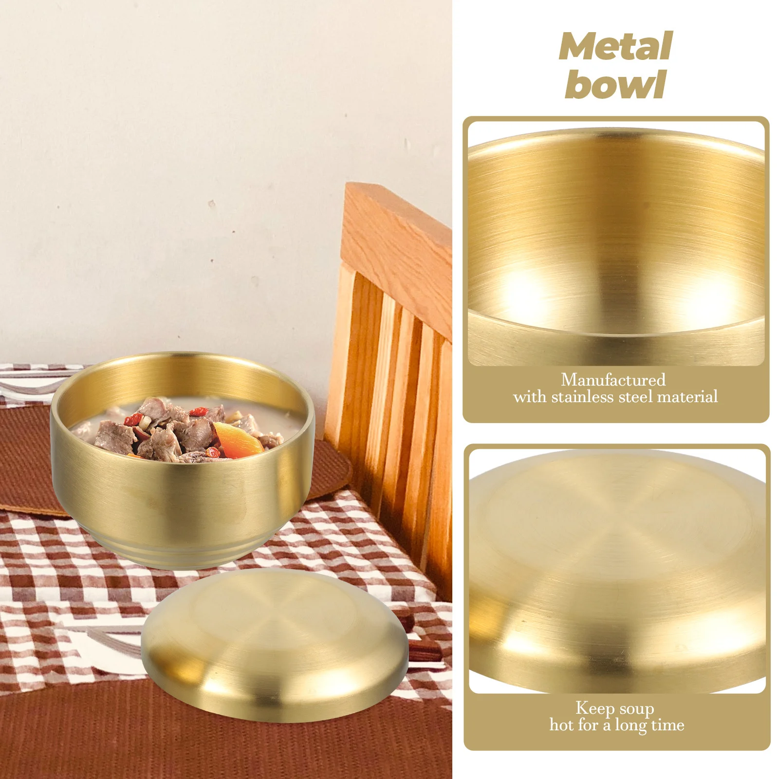 

Heat Resistant Stainless Steel Bowl with Lid Exquisite Appearance Practical for Families Restaurants Kitchen Supplies