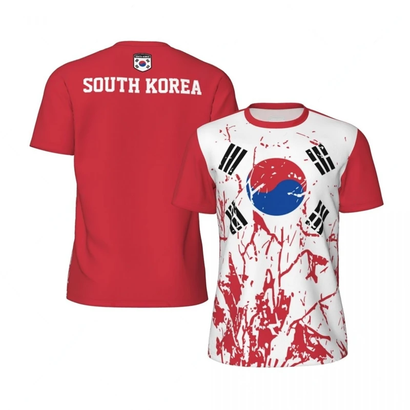 South Korea Flag Football T Shirts For Men Fashion Summer National Emblem 3D Printed Jersey Casual Quick Dry Breathable Tees Top