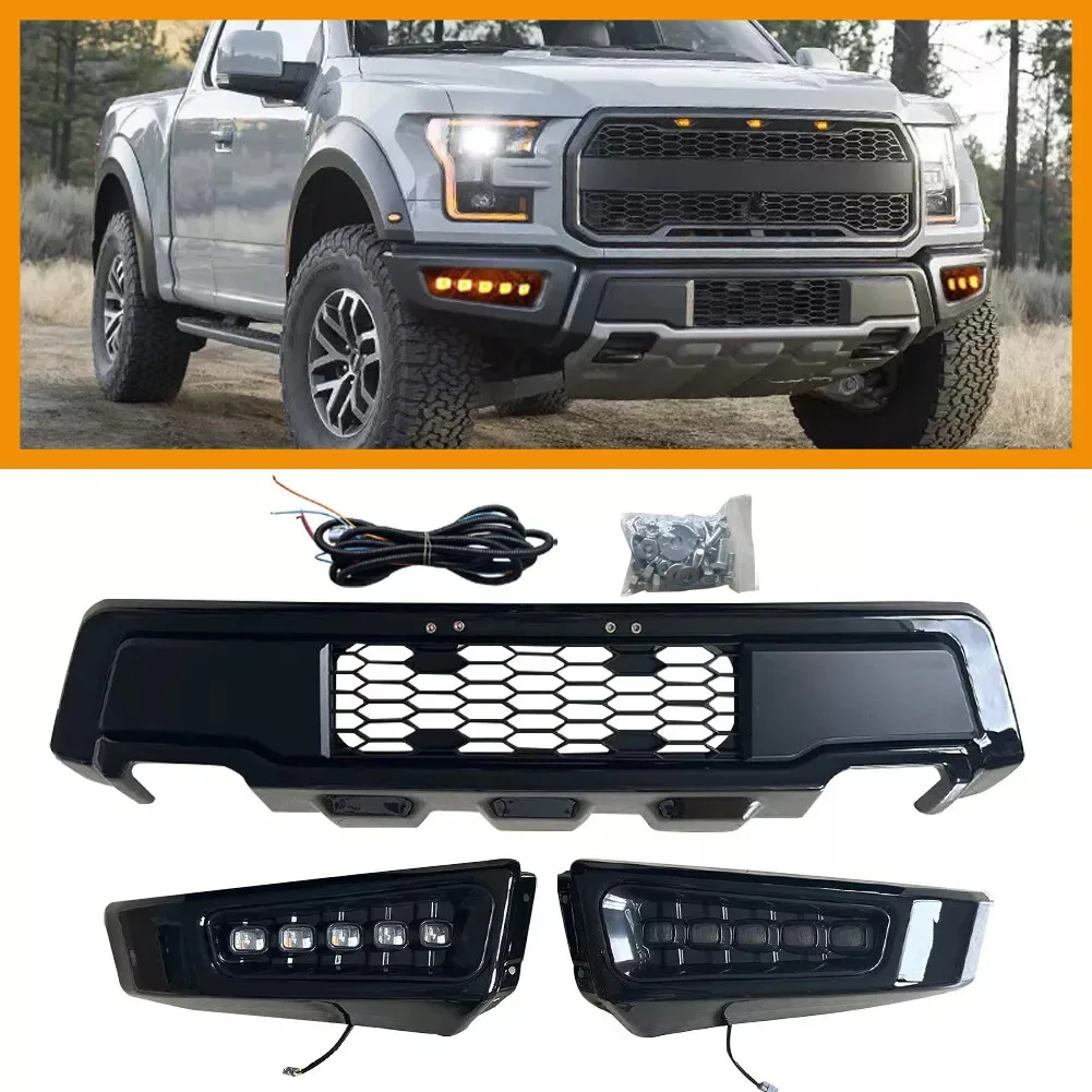 

New 2015-2017 For Ford F150 Raptor Style Stainless Steel Front Bumper With LED Fog Lights For Pickup