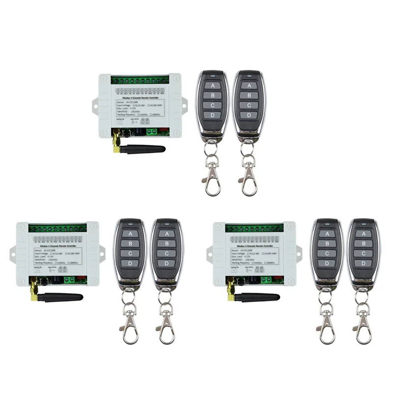 

【Shopper’S Favorite】DC 12V 24V 36V 10A 433Mhz 4 Channel Wireless Relay RF Remote Control Switch Receiver+4CH Transmitter,3 Recei