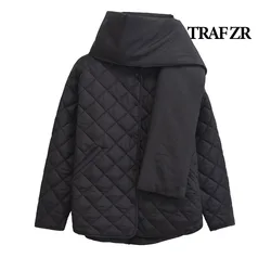 TRAF ZR Padded Coat with Scarf New in Outerwears American Retro Snow Parka Elegant Luxury Women's Coat Warm Woman Winter Coats