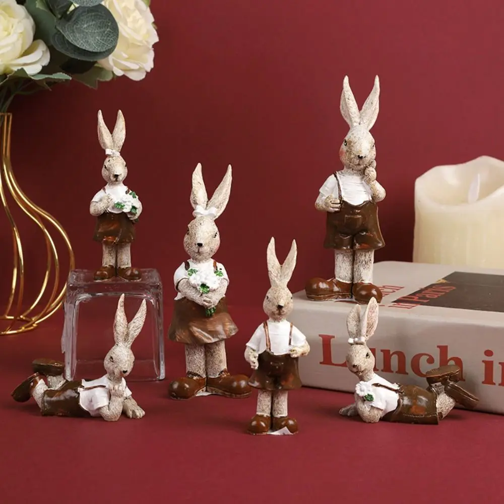 Micro Landscape Props Resin Couple Rabbit Figurine Cartoon Handicraft Bunny Statue Creative Cute Rabbit Model Cabinet