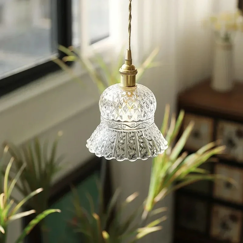 French Romantic Retro Wabi Sabi Style Bedroom Dining Room Transparent Glass Chandelier Balcony Romantic Retro Pendant Lights