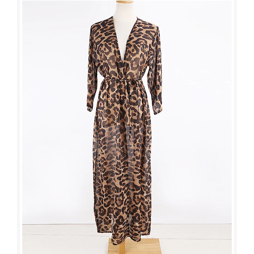 Neues, verführerisches Strandkleid mit Leopardenmuster, aus Chiffon, als Überwurf für Badekleidung, Strandmode, Sommerkleidung, langes Kleid für Damen, V3219. – Detail 15