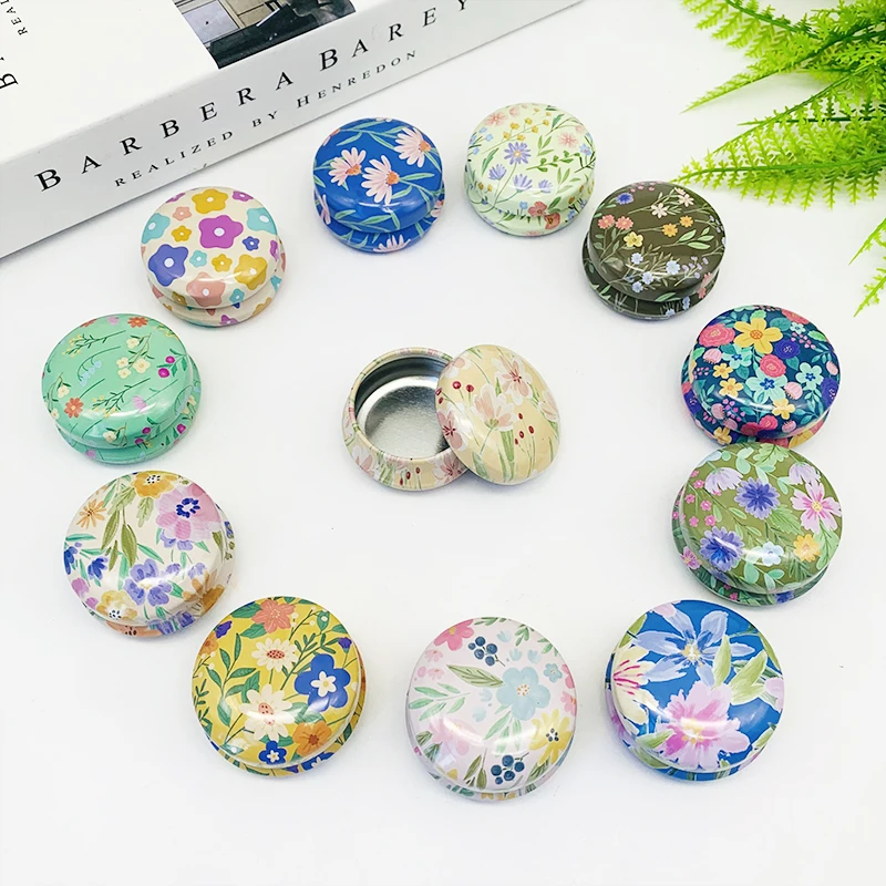 12PC Mini Exquisite Retro Flower Empty Round Tin Box Jars Portable Solid Ointment Packaging Boxes Metal Pill Jewelry Storage Box