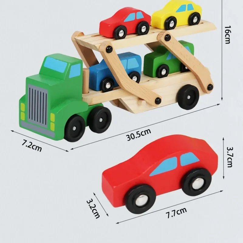 Kinderen Transporter Bouwstenen Houten Dubbellaags Automodel Valbestendig Kleur Cognitief Ouder-kind Interactiespeelgoed