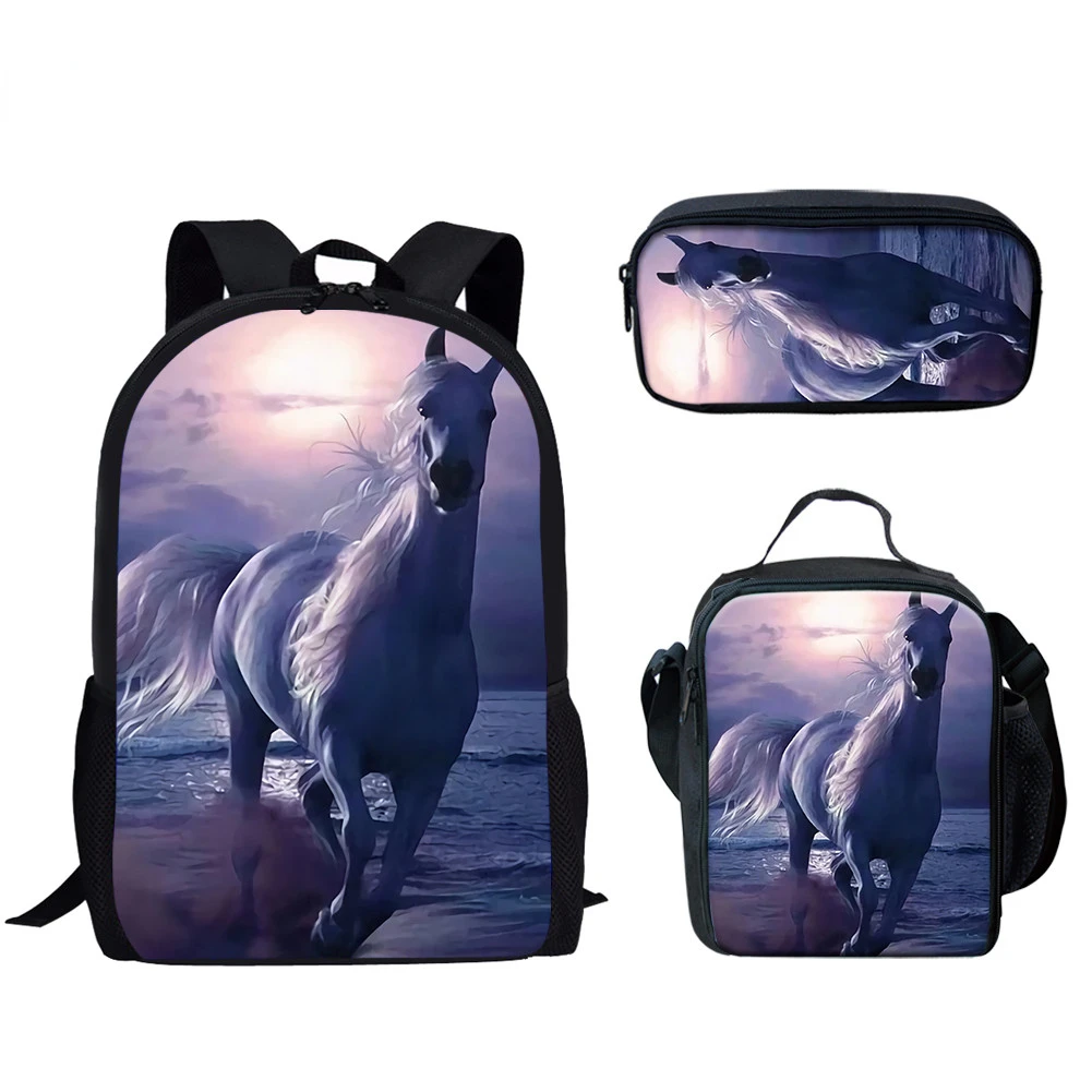 

Harajuku Novelty Cool Black White Horse 3D Print 3pcs/Set pupil School Bags Laptop Daypack Backpack Lunch bag Pencil Case