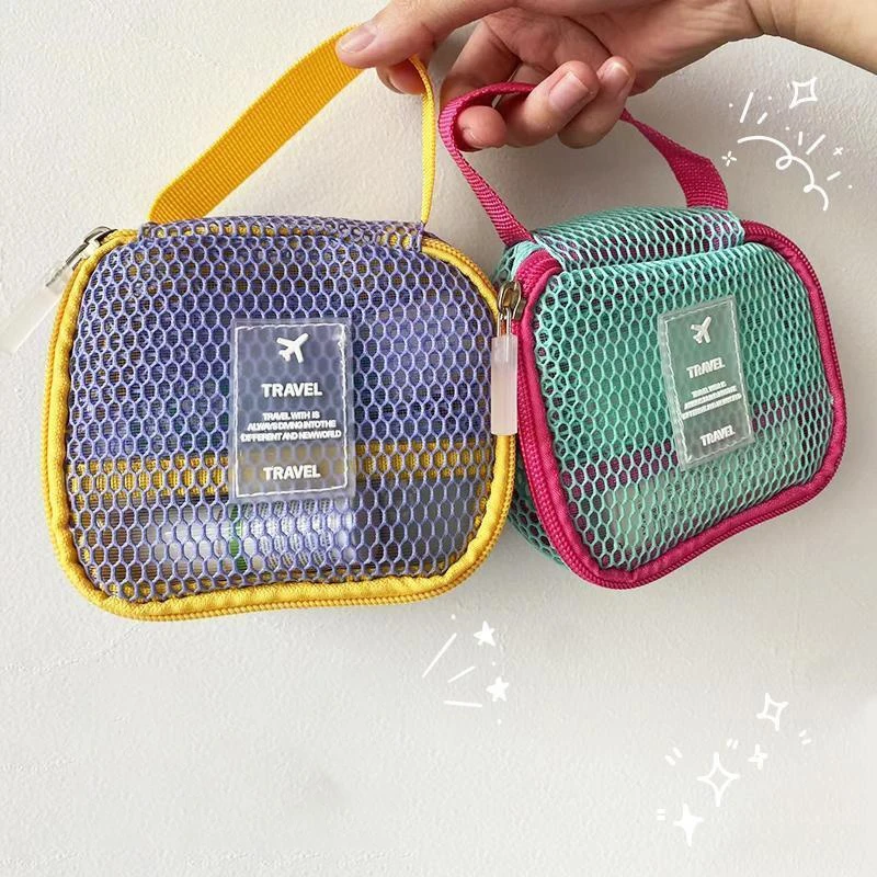 

Mini Square Mesh Storage Bag Transparent Key Pouch Zipper Coin Purse Cosmetic Wash Bag Small Stationery Case