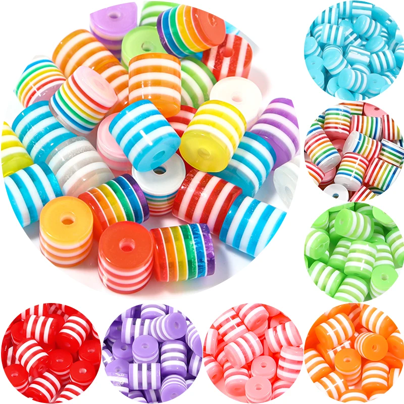 100pcs/Lot Rainbow Cylindrical Stripe Resin Beads Loose Spacer Beads For Jewelry Making DIY Bracelet Necklace Accessories