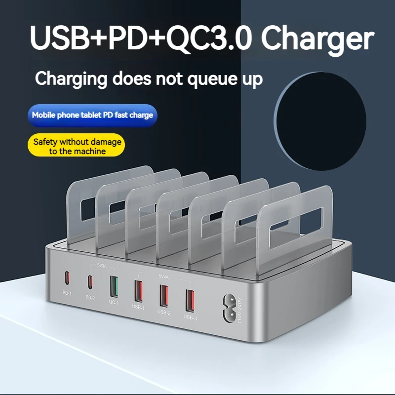 6IN1 Intelligent 72W 6 Port Multi USB PD Quick Charge 3.0 Charger Fast Charging Dock Station for Iphone 16 15 14 Pro Max Samsung