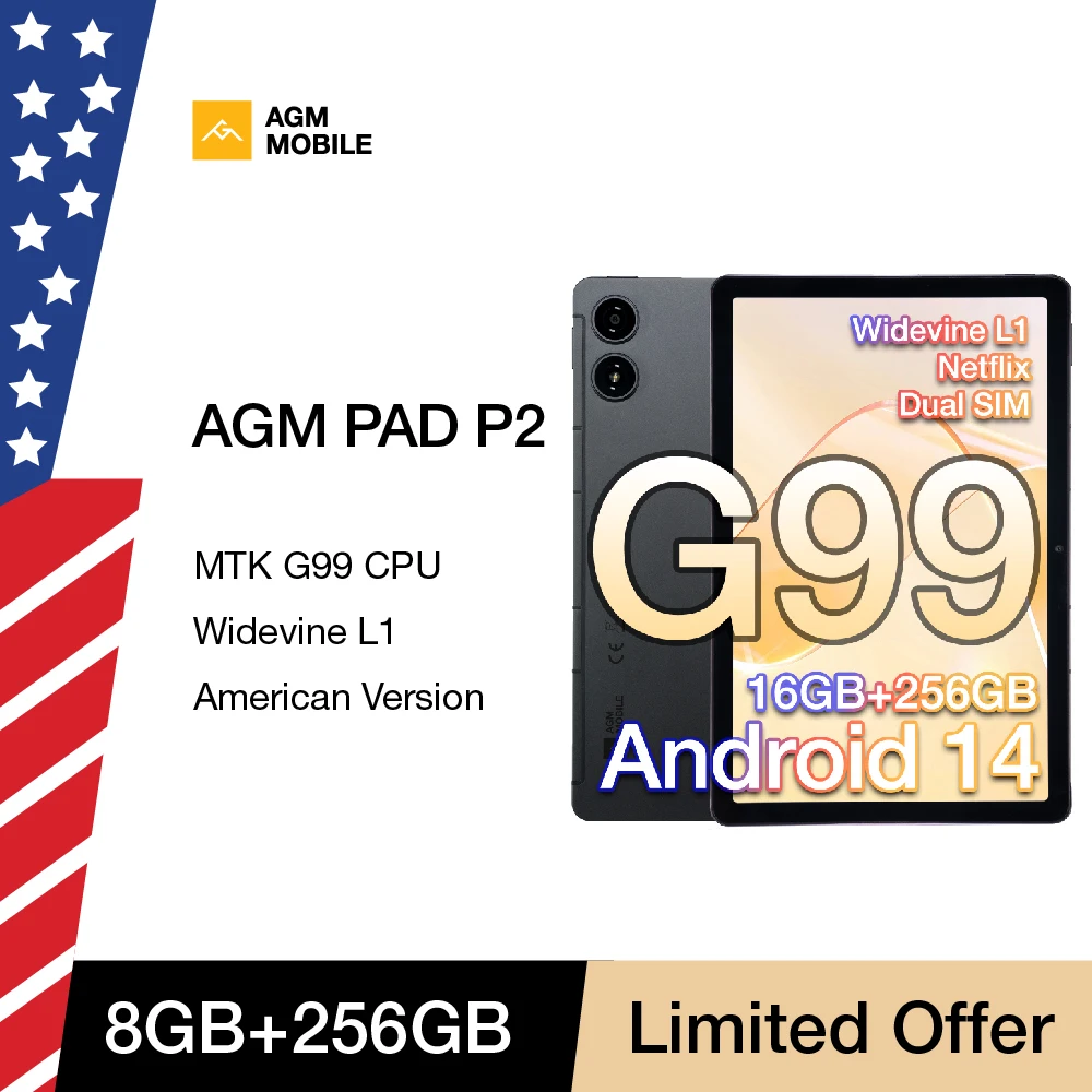 American Version AGM PAD P2 8GB+256GB 11“ FHD Display 50MP Camera 7850MAh Battery MTK G99 480 Nit Brightness Widevine L1