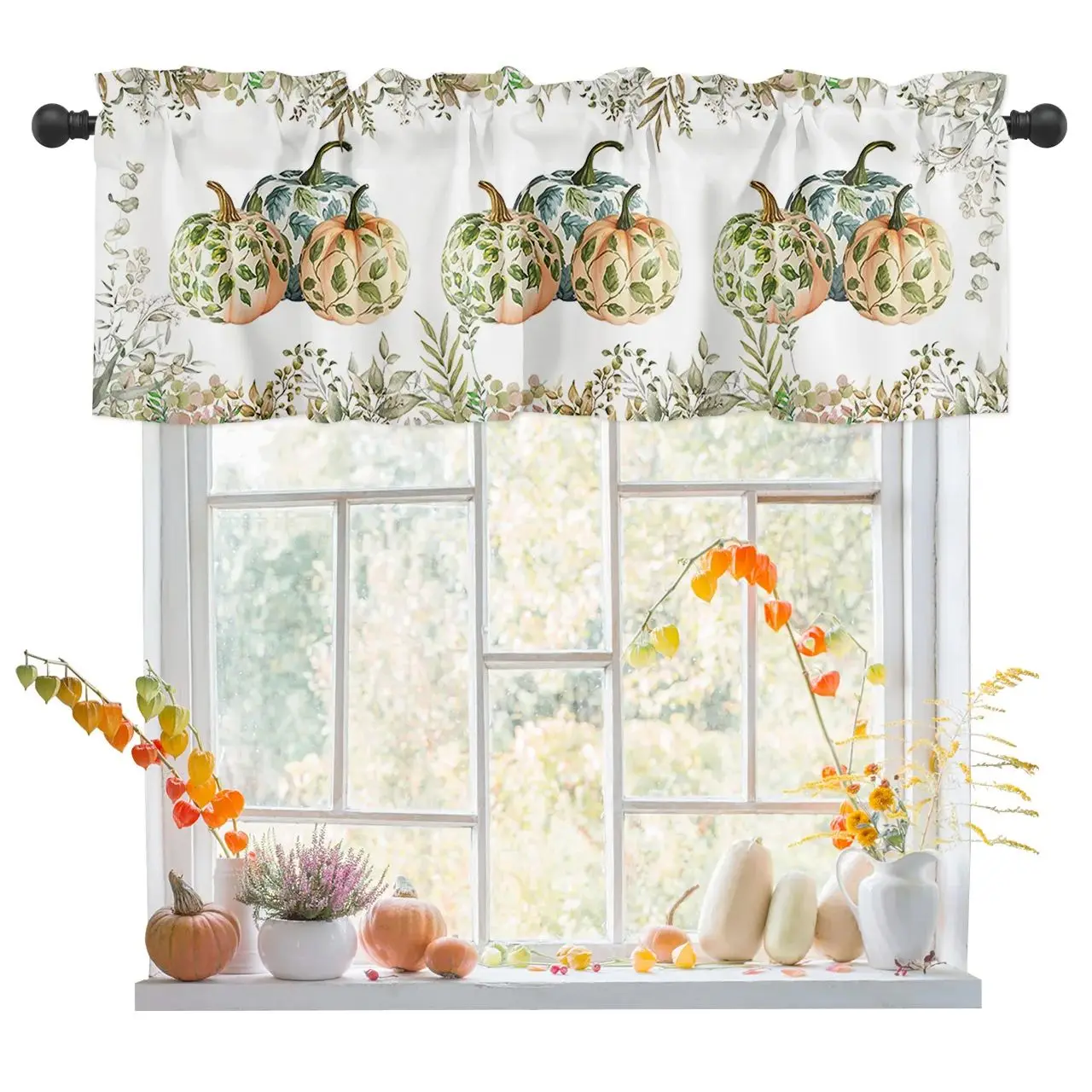 ZEDLIYU Valances for Windows Kitchen Living Room Small Window Valance Autumn Pumpkin Maple Leaves 1 Panel, 54 x 18 Inch