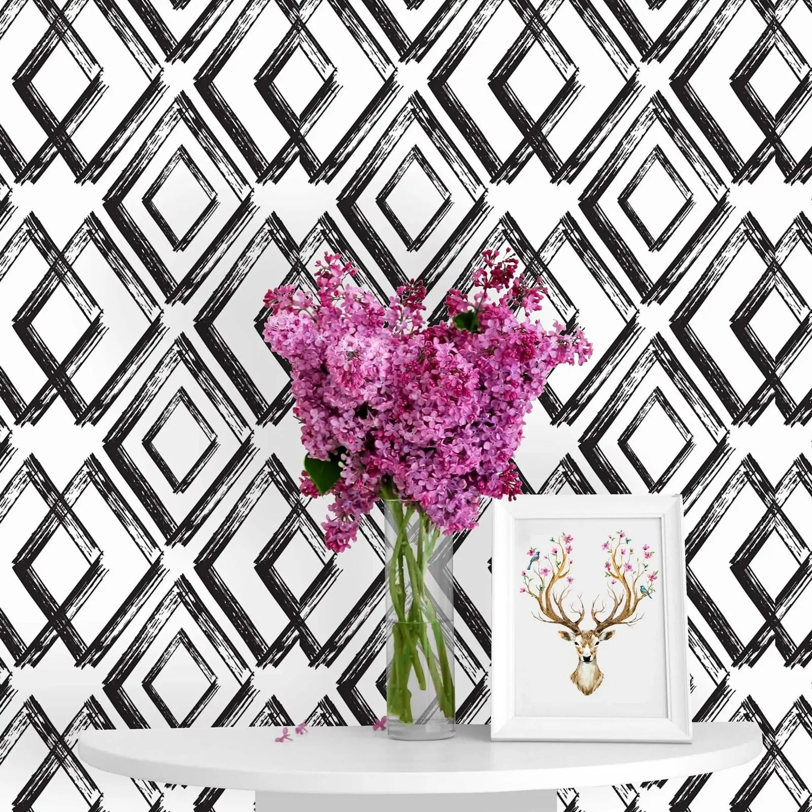 Stylish Black And White Diamond Shaped Wallpaper For Home Decoration,High Quality Geometric Wallpapers Luxury For Wall,50*300cm