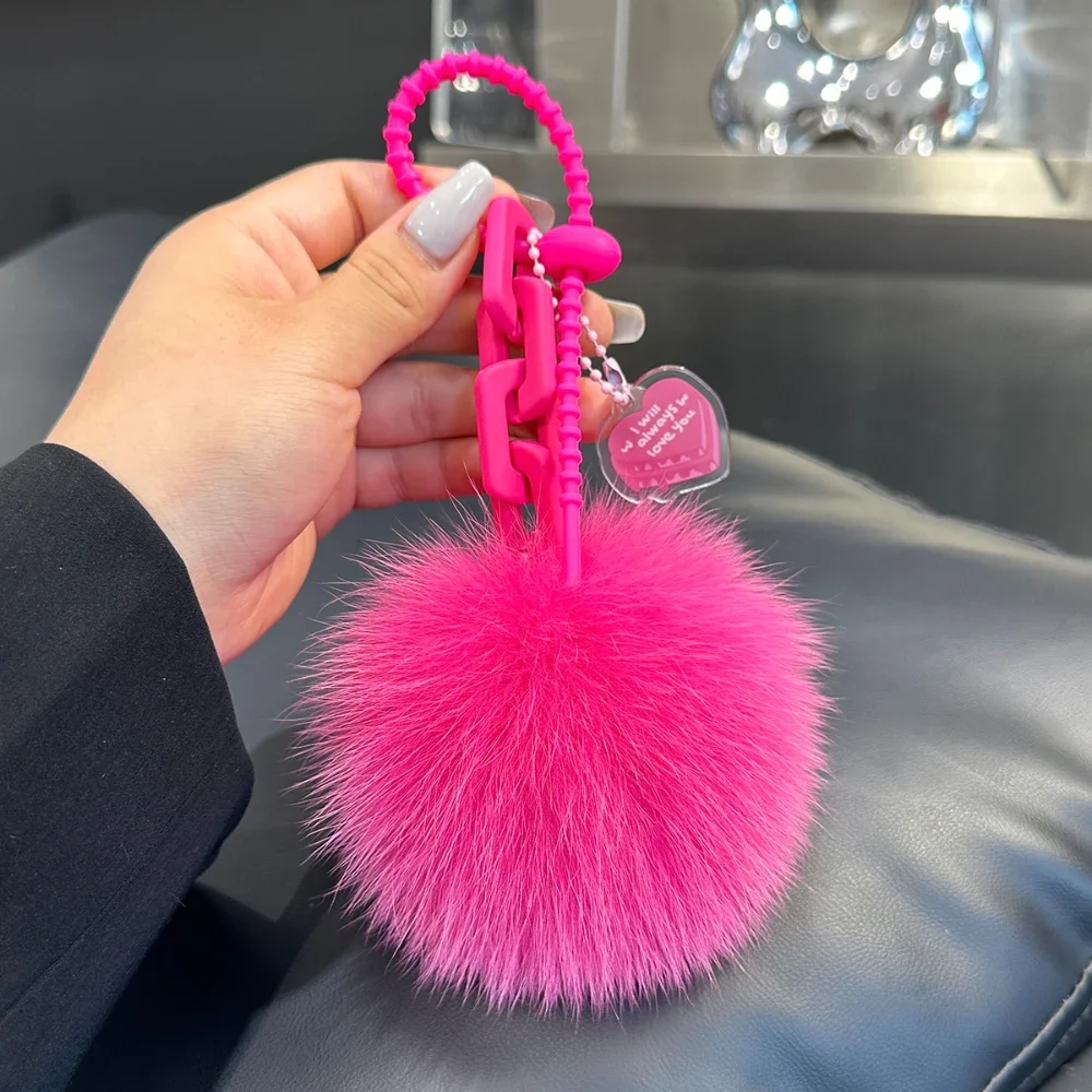 Creative and Cute Real Fox Fur Pom Pom Bag Charm Keychains Women Keychain for Car Keys Y2k Accessories Fashion Jewelry