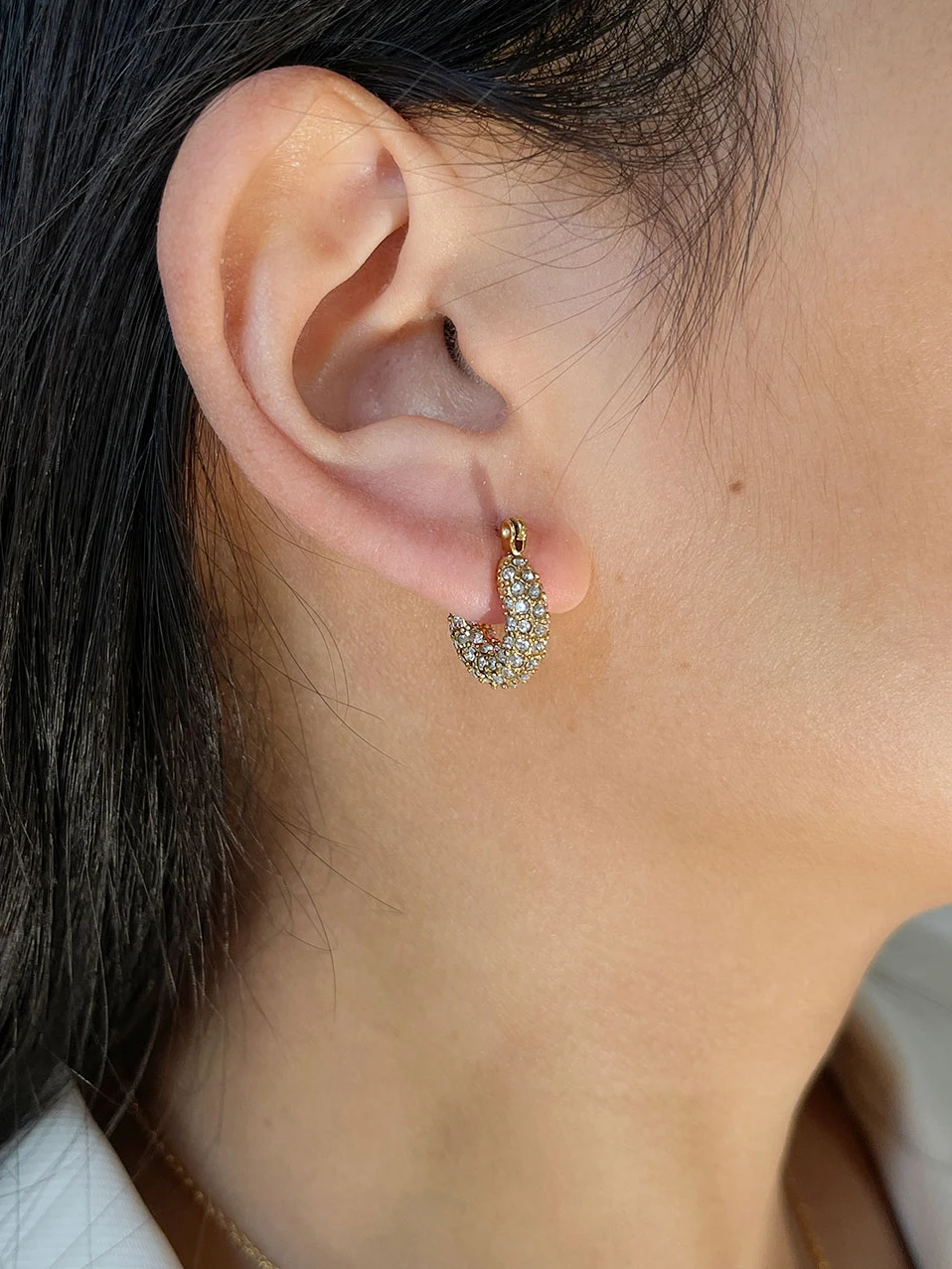 Peri'sbox مذهل مايكرو تمهيد تشيكوسلوفاكيا الراين سميكة أقراط طارة هوجي الفولاذ المقاوم للصدأ 18K مطلية بالذهب مجوهرات اليومية هدايا #3