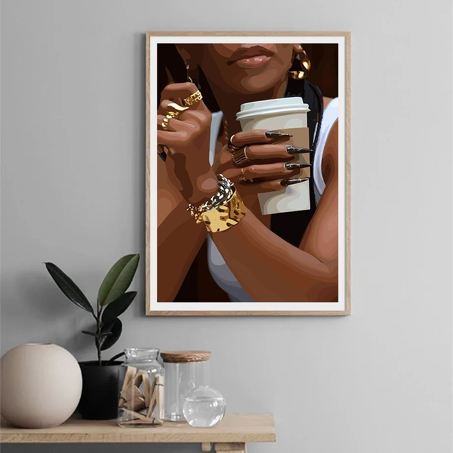 Fashion Black Woman Nail Dollar Modern Heels Sneaker Posters and Prints Canvas Printing Wall Art Picture for Living Room Decor