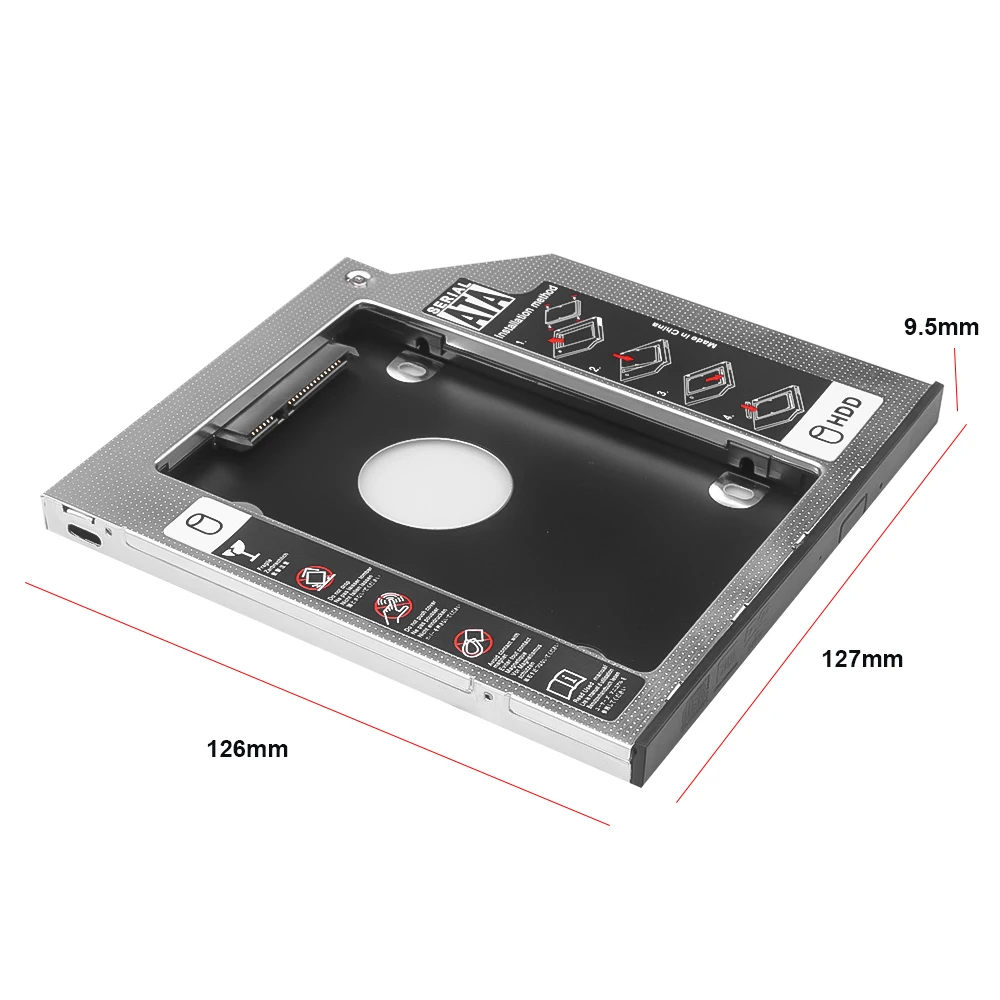 9.5mm 12.7mm Aluminum 2nd Second Hdd Caddy 9.5mm SATA 3.0 Optibay 2.5'' SSD DVD CD-ROM Enclosure Adapter Hard Disk Drive