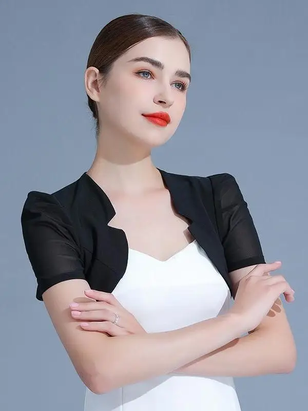 

Новинка лета 2025: Женский тонкий кардиган с коротким рукавом, винтажный, приталенный, однотонный, для повседневной носки