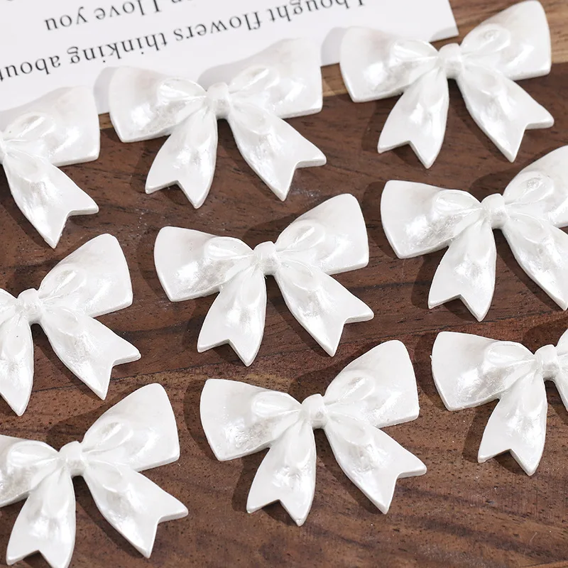 Elegant Pearl White Style Ribbon Knot Tie Bow Shape Jewelry Patch Sticker Ornament Accessories Material Cameo 60pcs 27*32mm