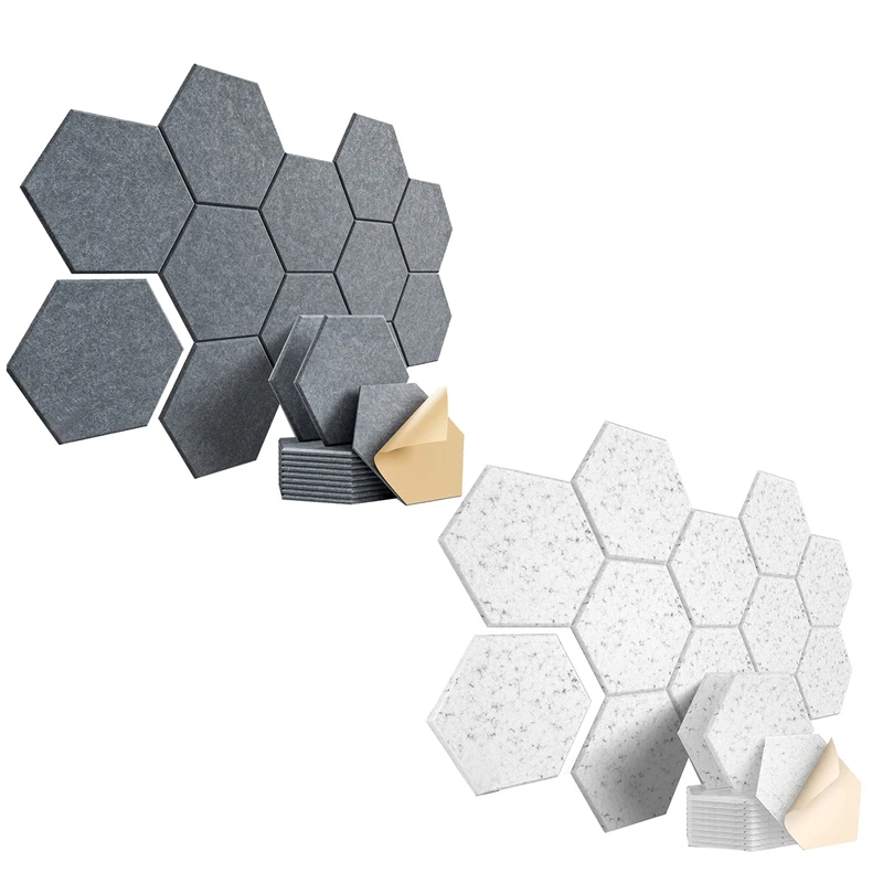 12Pcs Self-Adhesive Sound Proof Foam Acoustic Panels Reduce Noise And Eliminate Echoes Hexagonal ,Silver Gray