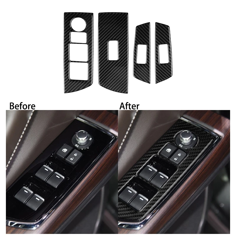 Car Carbon Fiber Window Glass Lift Button Trim Switch Cover Door Armrest Panel Sticker for Mazda CX-9 2016-2020 Left