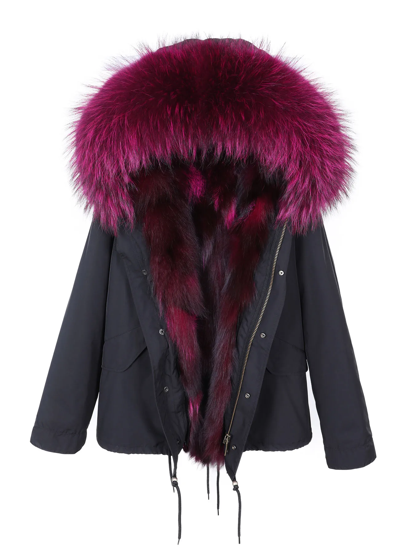 

2025 MaoMaoKong Removable Fox Fur Lined Parka Coat Women's Fashion Winter Jacket Natural Real Raccoon Collar Female Clothing