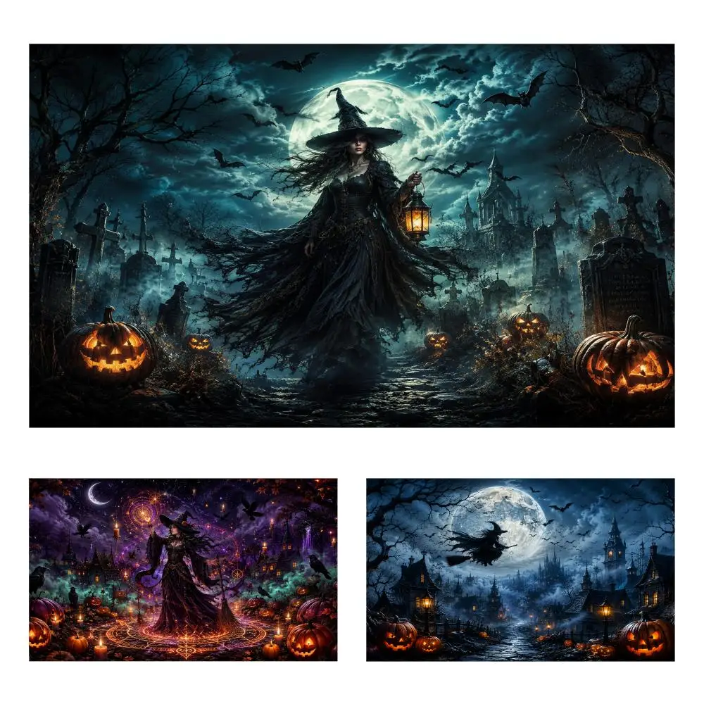 Halloween Witch Tapestry Decoration Art Banner Microfiber Background For Bedroom Living Bar Garden Outdoor Festival