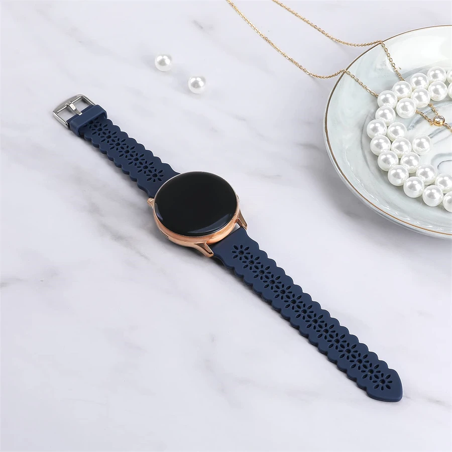 20MM 22MM Plum Bossom Hollow Out Design Silicone Strap for Samsung Galaxy Active 2 Smart Watchband for  Galaxy Watch 4 classic 4