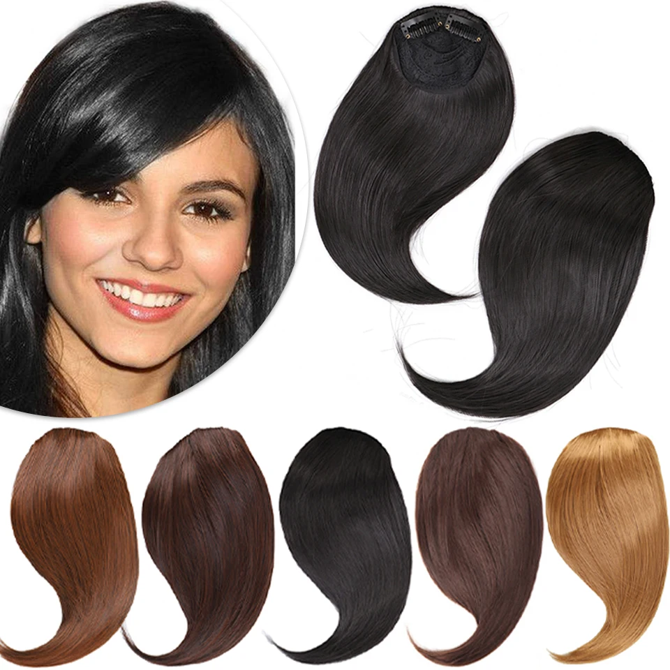 Synthetic Side Bangs Hair Extensions Clip In Side Bangs Fake Fringe Hairpiece High Temperature Black Blonde False Hair