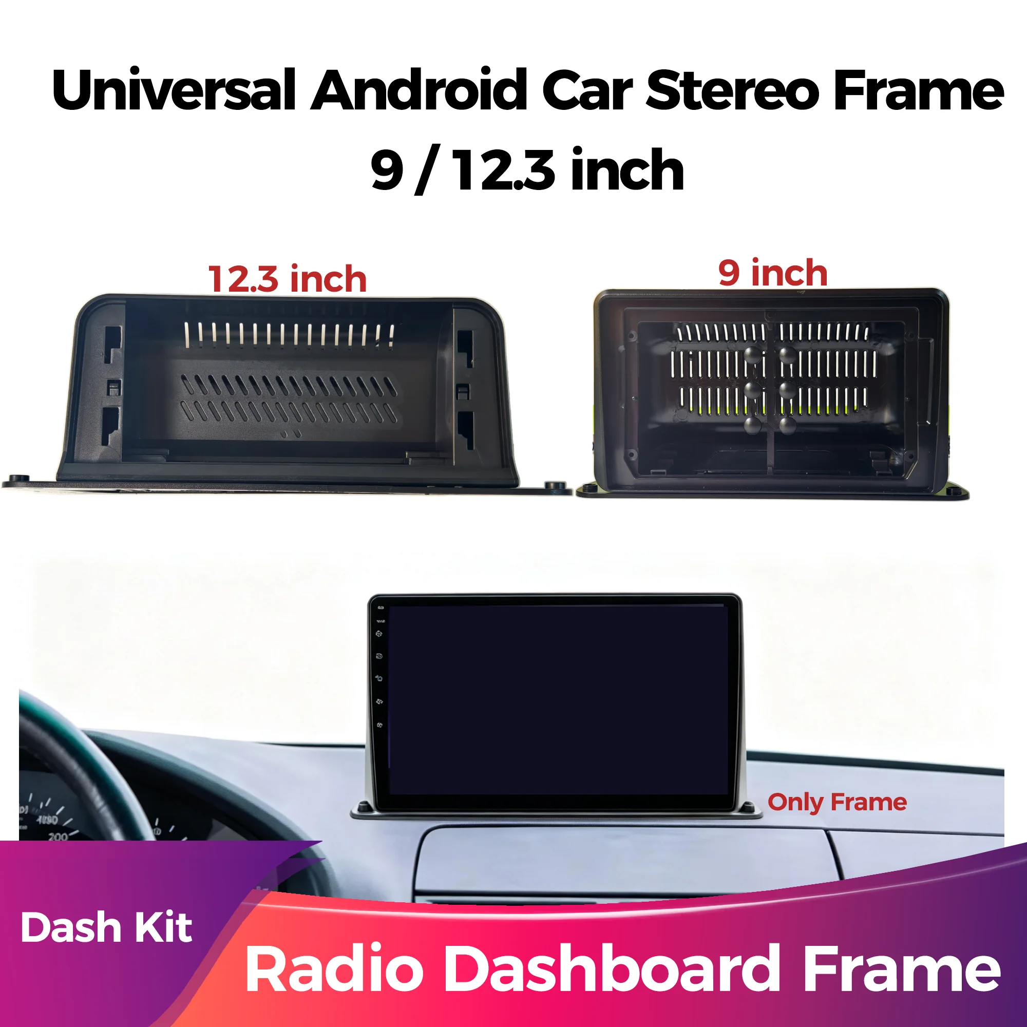 9 12.3 Inch Universal Android Navigation Frame Large Touch Screen Dashboard Panel Car Stereo Bezel Trim Kit for Most Vehicles