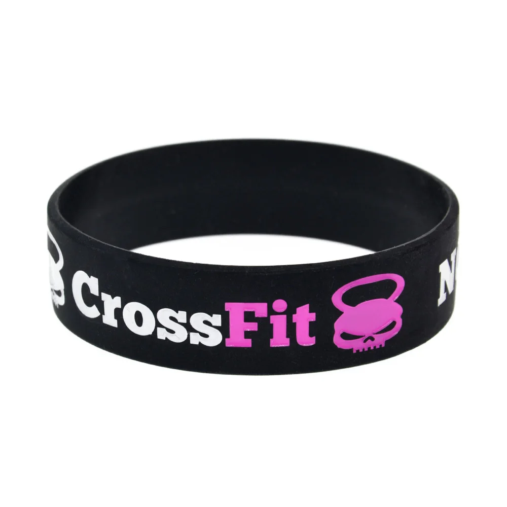 1 PC CrossFit No Pain No Gain Silicone Rubber Bracelet 3/4 Inch Wide Band Motivational Logo