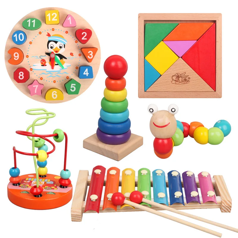 Baby Toys Wooden Puzzles Kids Montessori Toys Graphic Cartoon Colorful Early Enlightenment Learning Toy Animal Shape Puzzle