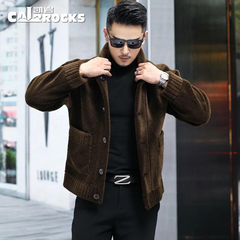 Winter New Cashmere Coat Men's Clothing Lapel Short Wool Overcoat Fur Integrated Double-Sided Fur Jacket