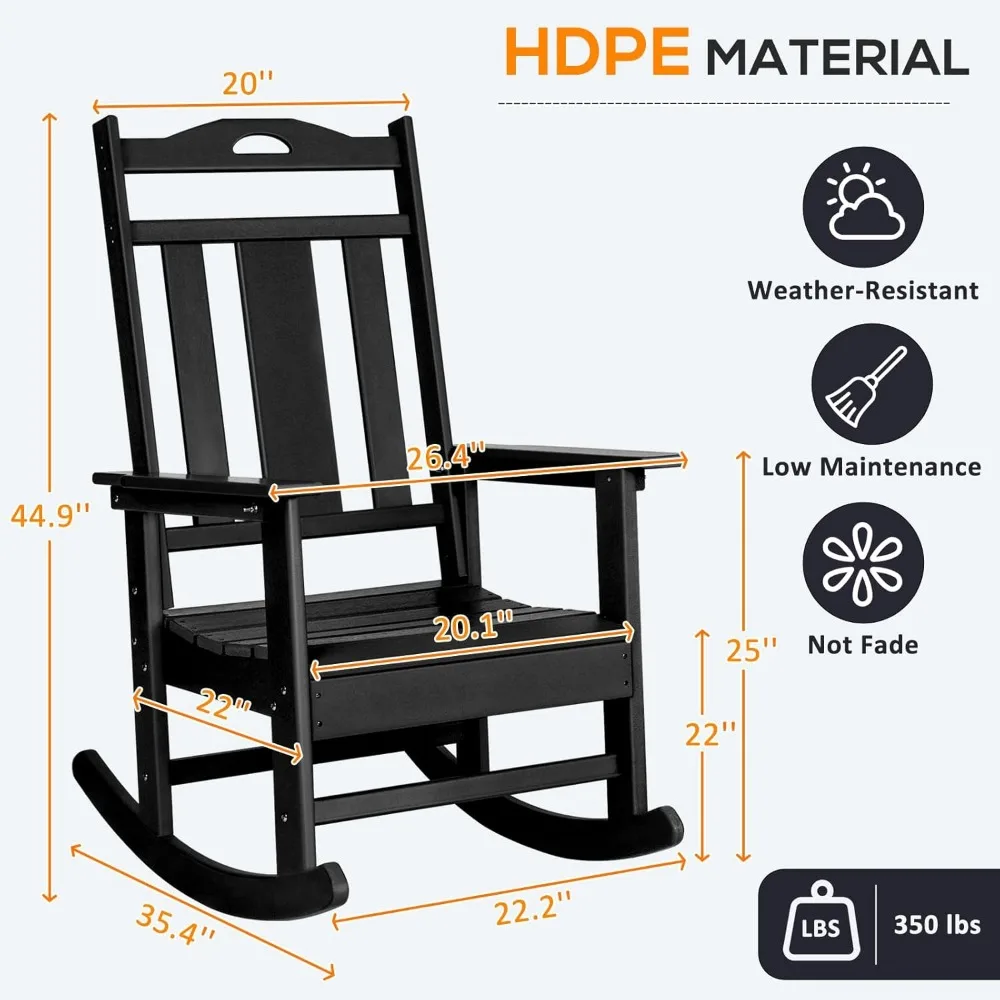 Durable HDPE Outdoor Rocking Chair - Weatherproof Patio Rocker with High Back and Oversized Seat for Comfort
